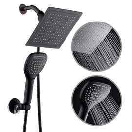 DreamSpa Ultra-Luxury 9" Rainfall Shower Head/Handheld Combo. Convenient Push-Button Flow Control Button for easy one-handed operation. Switch flow settings with the same hand! Matte Black