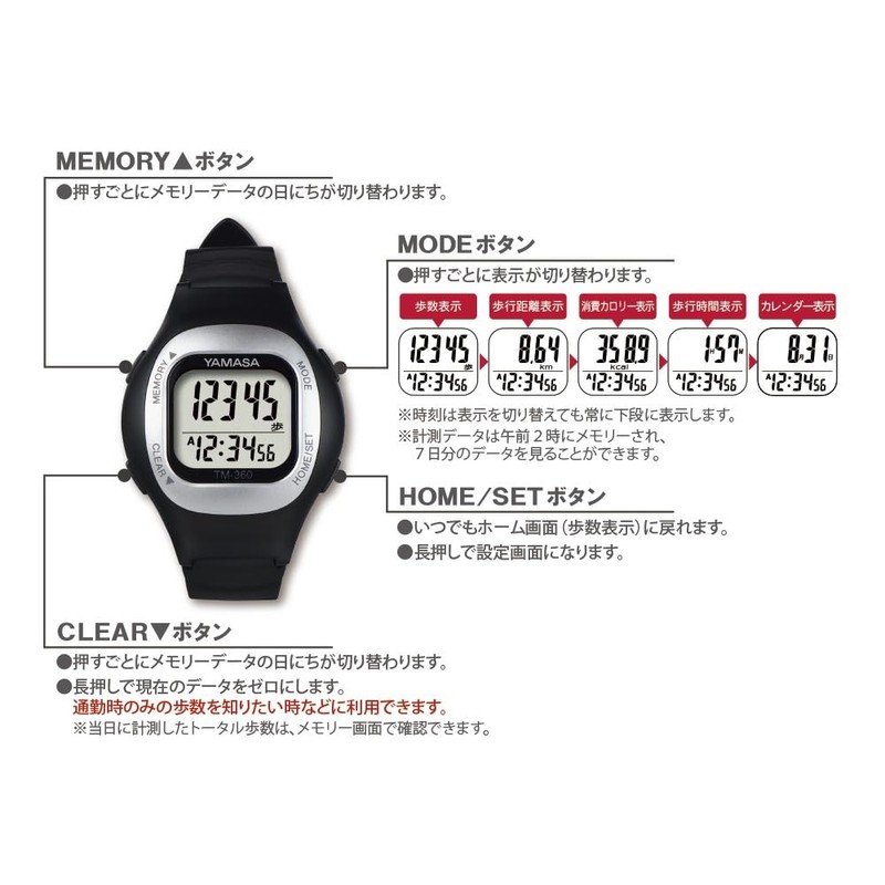 YAMASA Watch Pedometer (WATCH MANPO) Black [Wristwatch Style Pedometer]
