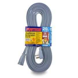 POWTECH Heavy Duty 20 FT Air Conditioner and Major Appliance Extension Cord UL Listed 14 Gauge, 125V, 15 Amps, 1875 Watts Grounded 3-PRONGED Cord