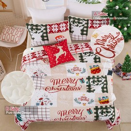 Christmas Quilt Set King,Christmas Tree Snowman Pattern Bedspread Merry Christmas Bedding Set Reindeer Chritmas Quilted Coverlet Set with 2 Pillowcases King(90"x 103")
