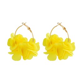 Boho Camellia Huggie Earrings Beach Large Colorful Flower Hoop Earrings Statement White Floral Hoop Earrings Elegant Jewelry for Women - Yellow