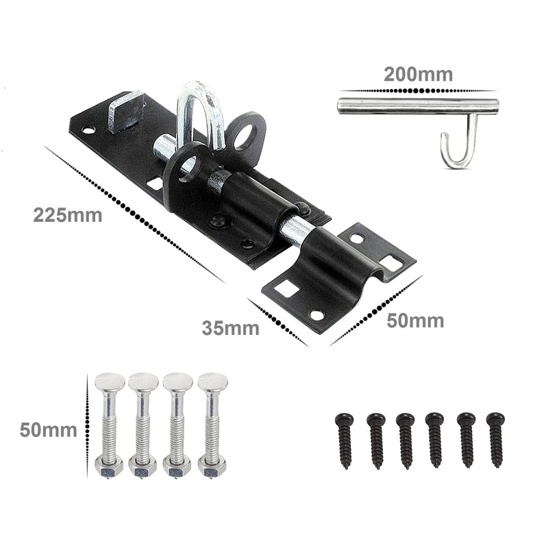 TERF® Heavy Duty Brenton Bolt Black 200mm (8 inch) Strong