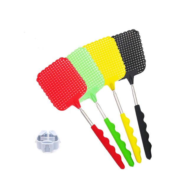 jemique Pack of 4 Extendable Fly Swatters, Stable Manual Telescopic Fly Swatter with Strong Telescopic Handle, Mosquito Protection, Fly Protection for Flies, Mosquitoes and Insects