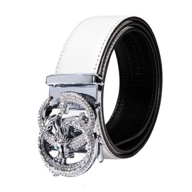 Dubulle Men's Designer Belt Silver Dragon Buckle Ratchet Genuine Leather Adjustable Golf Sliding Removable Gift