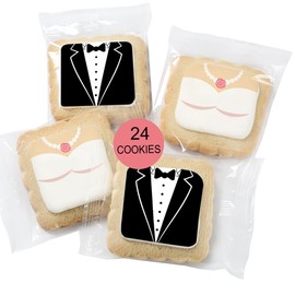 Wedding Cookie Bride and Groom Cookies 24 Pack Individually Wrapped Party Favor Bridal Shower Engagement Theme Cookies Tuxedo Dress