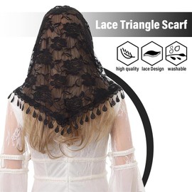 UEIOAVL Veil, 1 x Lace Veil, Triangular Headpiece Catholic Veil Elegant Hair Accessories with Tulle Flower for Party Birthday Church Wedding Costume Prom (Black)