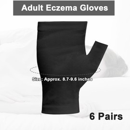 6 Pairs Fingerless Eczema Gloves Moisturizing Gloves for Adults Fingerless Cotton Gloves Washable and Reusable Eczema Sleeves Cotton Gloves Overnight Dry Hands for Adults Eczema (Black)