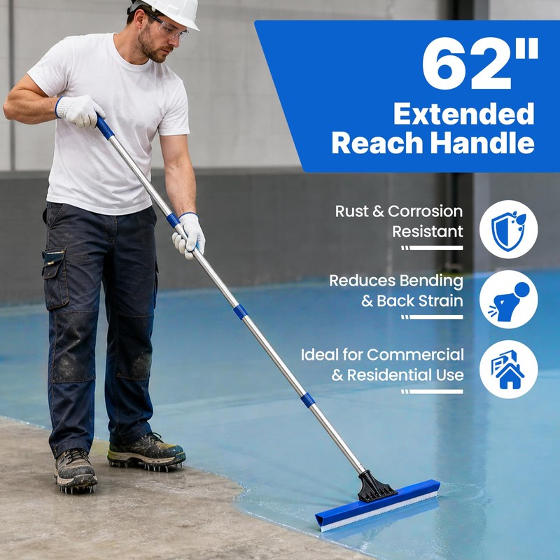 16" Notched Epoxy Floor Squeegee with 62" Long Handle for