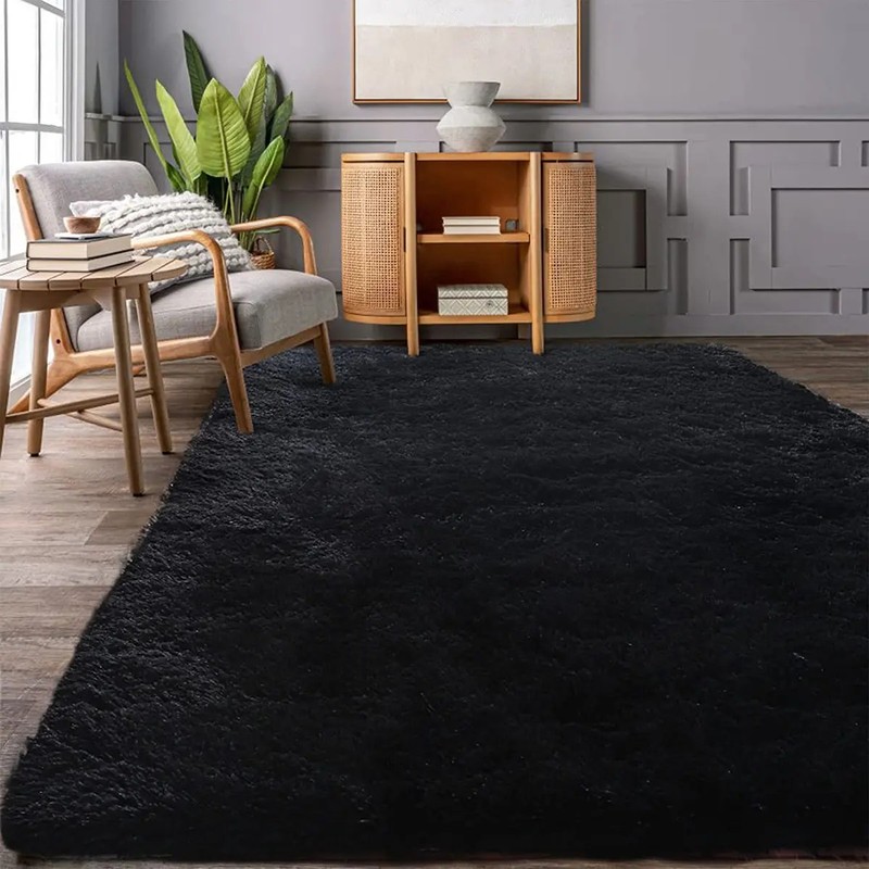 Alfombra De Salón Peluda Súper Suave De 160cm120cm Negro