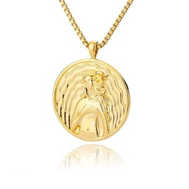 SEKDAQ Aphrodite Artemis 18K Gold Plated Necklace,Greek Mythology Necklace,Gold Medallion Queen Necklace for Women