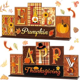 Amyhill Fall Table Decoration Hello Pumpkin Tabletop Signs Thanksgiving Tiered Tray Decor Fall Centerpiece Decorative Turkey Gnome Block Signs Farmhouse Autumn Decoration for Home Kitchen Shelf