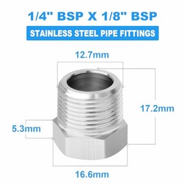 ERGAOBOY ERGAOBOY 10 Pcs 304 Stainless Steel Reducer Hex Bushing, 1/4" BSP Male to 1/8" BSP Female Pipe, Reducing Adapter Fitting Converter