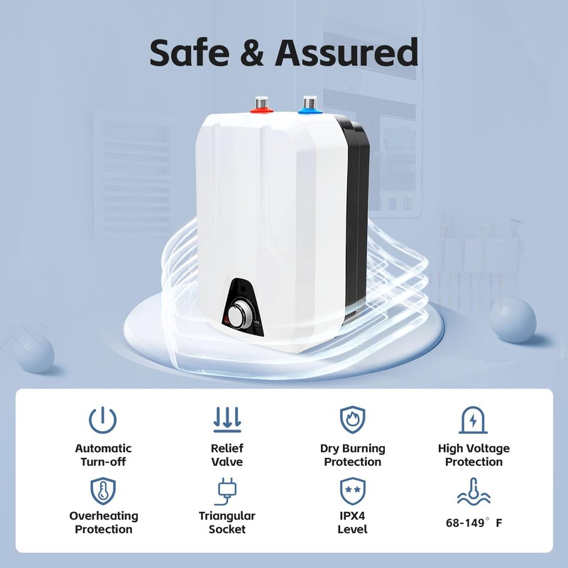 Tankless Electric Water Heater 1500W, 1.59Gal Under Sink Hot Water