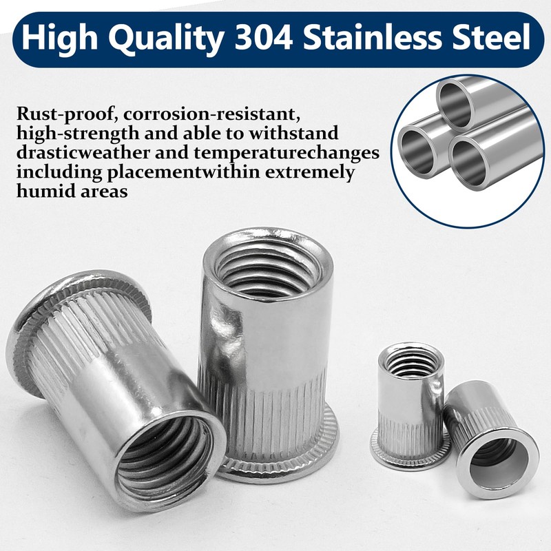 Vifmy SAE Rivet Nut Assortment Kit(220 Pcs),#8-32#10-24 1/4"-20 5/16"-18 3/8"-16
