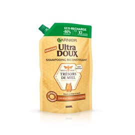 Garnier Ultra Soft Honey Treasures Eco Refill Regenerating Shampoo with Acacia Blossom Honey/Beeswax for Brittle/Brittle Hair