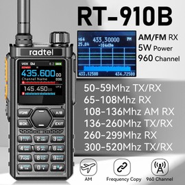 Radtel RT-910B 5W Multi-Band Ham Radio Handheld Walkie Talkie, 6 Meter Amateur Radio with 960 Channels, AM/FM Two-Way Radio, Type-C Charging, Spectrum Scan (Bluetooth Version)