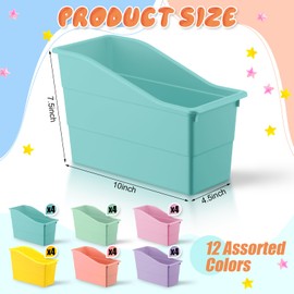Affrolling 24 Packs Book Bins for Classroom Plastic Book Binder Holders Vertical Organizer Baskets Storage Boxes for Classroom Library Home Office Organization Stationery Supplies (Pastel Colors)