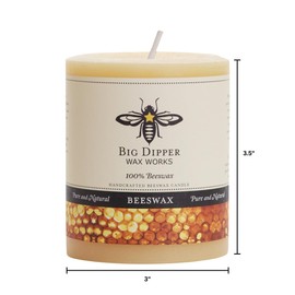 Big Dipper Wax Works 100% Pure Beeswax Pillar Candles (1 Pack) – 3" x 3.5" Handmade in USA, Long Burning Clean Soot-Free, Natural Honey Aroma, Eco-Friendly Cotton Wick, Home Décor & Meditation