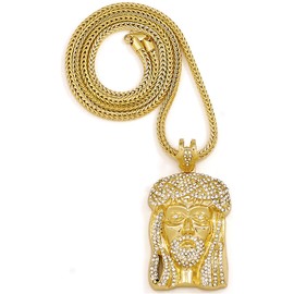 GWOOD Jesus Pendant with 36 Inch Franco Chain Gold Color