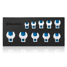 DURATECH 10 Piece 3/8" Drive Crowfoot Spanner Set, Open End Crowsfoot Wrench Set, Metric Sizes 10-19mm, Cr-V Steel, with EVA Foam Tool Organizer