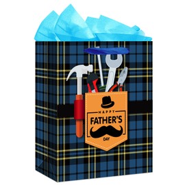 WaaHome Fathers Day Gift Bag with Handle 13''x10.5''x5.8'' Large Happy Fathers Day Gift Bags with Tissue Paper, Father Day Gift Bags for Dad Daddy Father Papa Grandpa