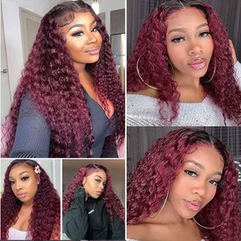 1B99J Bundle Burgundy Water Wave Human Hair Bundles 24 24 24 Inch Two Tone Black And Wine Red Bundles Human Hair Ombre Red Wet And Wavy Bundle Hair Weave