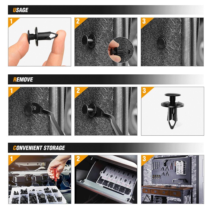 GOOACC 240PCS Bumper Retainer Clips Car Plastic Rivets Fasteners Push