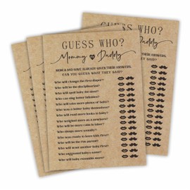30 Pcs Minimalism White Baby Shower Game Cards-GUESS WHO?Mommy or Daddy, Funny Gender Reveal Games,Baby Shower Ideas Games Gender Neutral Party Favor Supplies,Party Game & Activities- A04