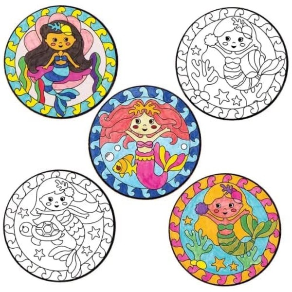Baker Ross FE165 Mermaid Colour-in Window Decorations - Pack of