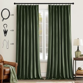 MIULEE Real Pinch Pleated Velvet Curtains with Rings & Clips & Hooks Thick Luxury Pleat Decor Blackout Suede Drapes Thermal Insulated for Living Room Bedroom, 2 Panels, 96 Inches Long, Olive Green