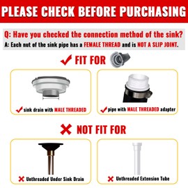 VIVIDA Sink Drain Pipe P Trap 1-1/2", Expandable Flexible Drain Pipe, 11"-31.5" Sink P Trap Kit for Kitchen, Bathroom, Restroom, 1-1/4" Adapter Included, Gray, 1 PACK