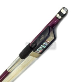 PAITITI 4/4 Violin Bow Satin Carbon Fiber Round Stick Mongolian Horsehair Silver Wrap with Double Eye Fully-Line Abalone Inlay-Pink Color