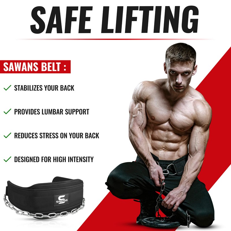 Dip Belt with 36 Inches Heavy Duty Bodybuilding Weight Lifting