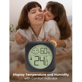 Compact Hygrometer Thermometer Indoor Digital Mini Ambient Room Temperature Monitor and Humidity Meter Gauge (Black)