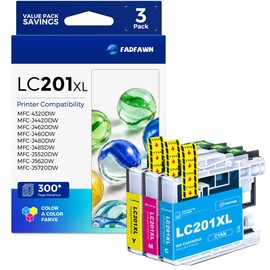 LC201XL LC2013PKS C/M/Y Ink Cartridges 3-Pack Replacement for Brother Printer LC201CL LC201 Ink Cartridges High Yield Work with MFC-4320DW MFC-J460DW MFC-J480DW MFC-J485DW MFC-J680DW MFC-J885DW