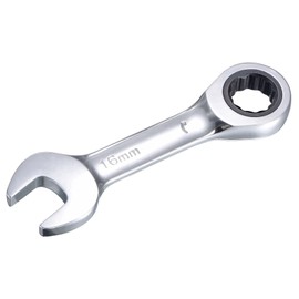 uxcell 16mm Stubby Ratcheting Combination Wrench Metric 72 Teeth 12 Point Box Ended Tools, CR-V
