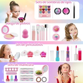 Maquillaje para Niñas, 31Piezas Juguetes de Maquillaje Lavables para Niñas, Kit de Maquillaje de Simulación No Tóxico para Niñas de 4-12 Años, Cosméticos de Juguete para Actuación, Cumpleaños, Fiestas