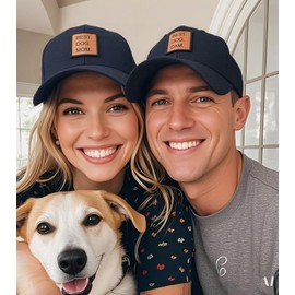 Qoyupuza 2PCS Best Dog Mom and Dad Hats for Women Men, Funny Adjustable Leather Patch Parents Baseball Cap Balck