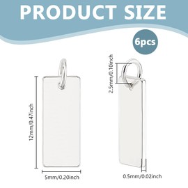 PH PandaHall Pack of 6 Blank Stamping Charms 925 Sterling Silver Rectangular Tags Pendant Small Blank Charms with Jump Rings for DIY Craft Bracelet Necklace Earrings Jewellery Making 12 x 5 mm,