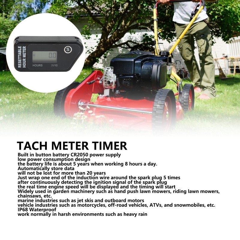 Motorcycle Digital Tach Hour Meter LCD Display Timer IP68 Waterproof