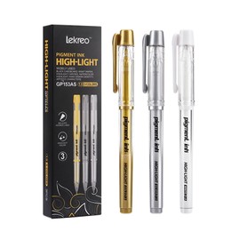 Lekreo Gold Silver White Ink Gel Pens, 1mm Medium Fine Point, Opaque archival Ink Pen for Dark Paper Drawing,Sketching, Illustration, Card Making, Bullet Journaling (Assorted Color- 3 Packs)