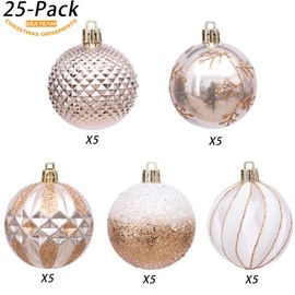 Sea Team 25-Pack Christmas Ball Ornaments with Strings, 60mm/2.36-Inch Medium Size Baubles, Shatterproof Plastic Christmas Bulbs, Hanging Decorations for Xmas Tree, Holiday, Wedding, Party, Rose Gold