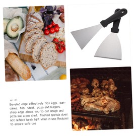 STOBAZA 2Pcs Stainless Steel Cooking Spatula with Plastic Handles Multi Function Kitchen Tools for Steak Teppanyaki BBQ and More