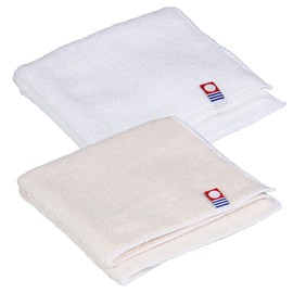 Imabari Towel Certified Handkerchief, Hand Towel, Towel Handkerchief, Made in Japan, 100% Cotton, 9.8 x 9.8 inches (25 x 25 cm), Set of 2 (Solid White, Beige)