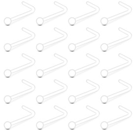 D.Bella 22g Clear Nose Studs Bioflex Nose Rings Retainer Acrylic Nose Rings for Work Spacer Plastic L Shaped Nose Stud Flexible Piercing for Men Women