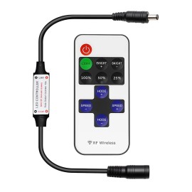 Esann 11-Key Remote DC 5-24V IP20 LED Strip Light Controller with 72W/144W Max Load Flexible Single Color Dimmer for Indoor UseColor: White-DC connector, Input Voltage(V): DC(5~24V) - 6A, Lamp Power(W): 72W(12V) / 144W(24V), Model Number: ES-LC-DIM-015