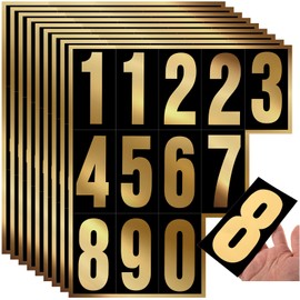 Tenare 96 pieces 8 Set Reflective Mailbox Numbers Vinyl Waterproof Numbers 0-9 Self Adhesive for Outside Signs Door Trucks Address Trash(6 Inch,Gold in Black)