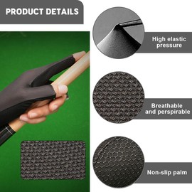 Billiard Gloves Left / Right Bridge Hand, Snooker Gloves, Billiard Pool Cue Gloves, Non-Slip Pool Gloves, Adjustable Pool Gloves, Suitable for Pool Games, Snooker, Carom Games
