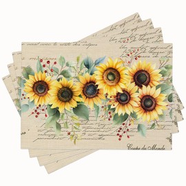 Sunflower Placemats Set of 4 Sunflower Table Mats Washable Place Mats for Home Party Indoor Kitchen Dining Table Decoration 12x18 Inch