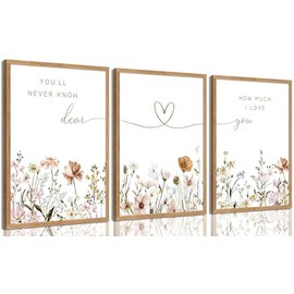 libitea 3 Pcs Boho Nursery Wall Art (Wood Color Framed, 16L x 12W)